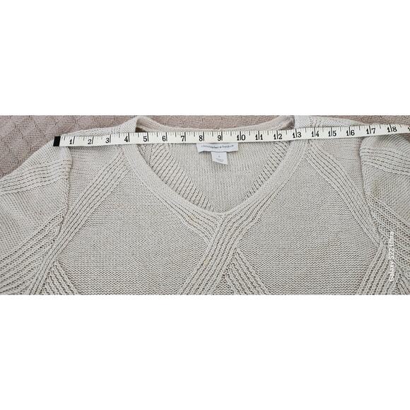 CJ Banks VTG Y2k Beige Textured Diamond Pattern V Neck Long Sleeve Pullover W Sm - Picture 3 of 9